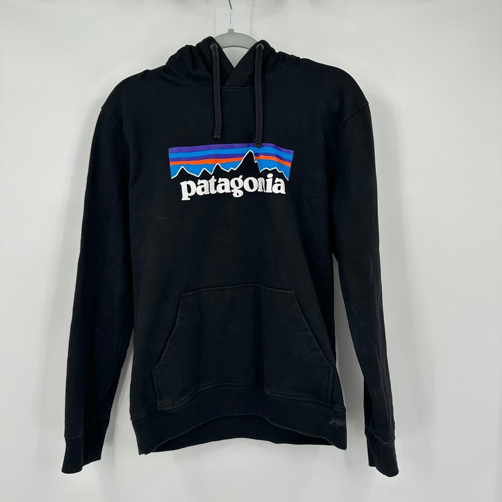 Patagonia Mens Uprisal Hoody Black Fitz Roy Logo Pullover Hoodie Size M
